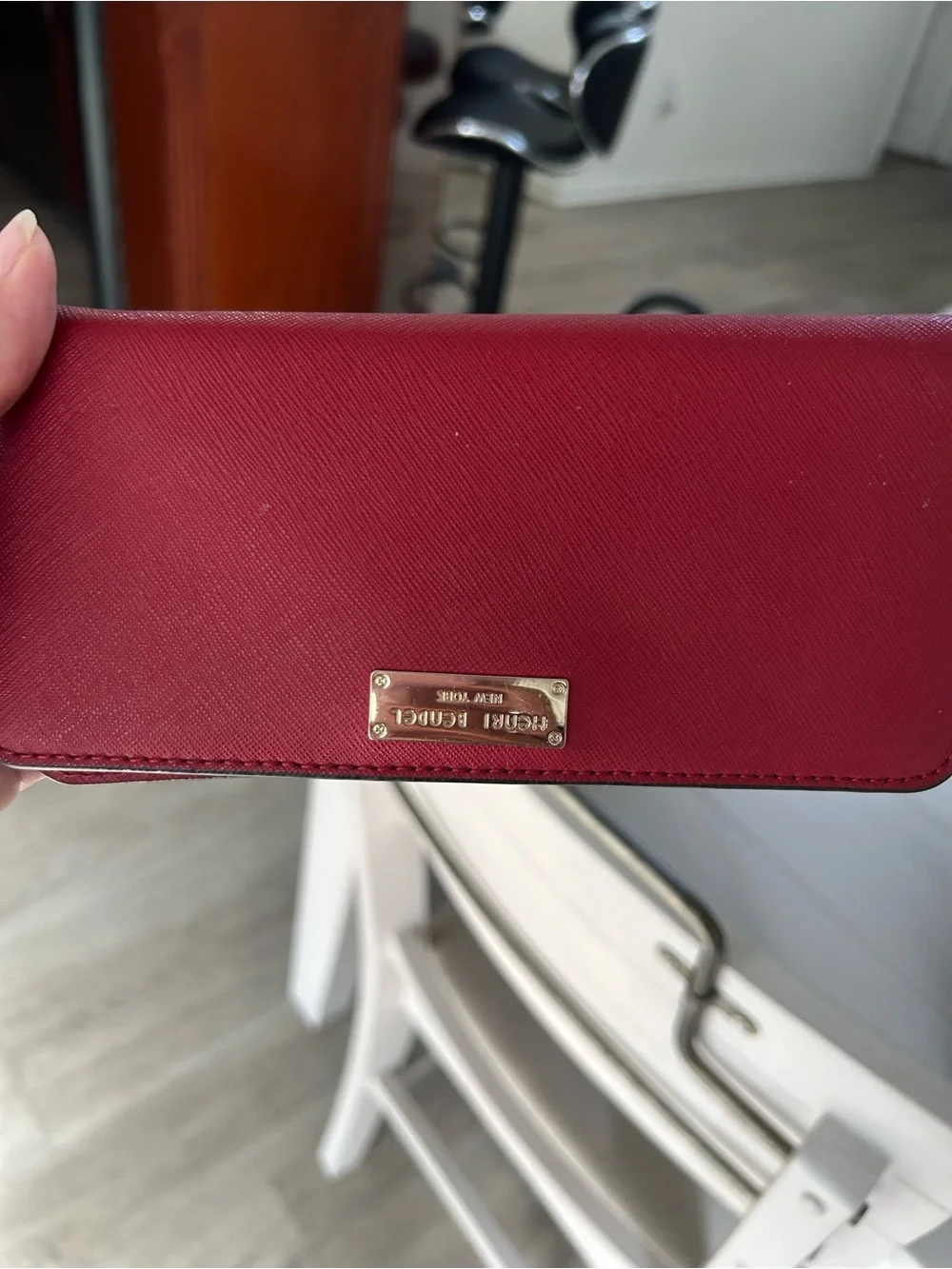 henri bendel Burgundy Saffiano Wallet with Gold Plate